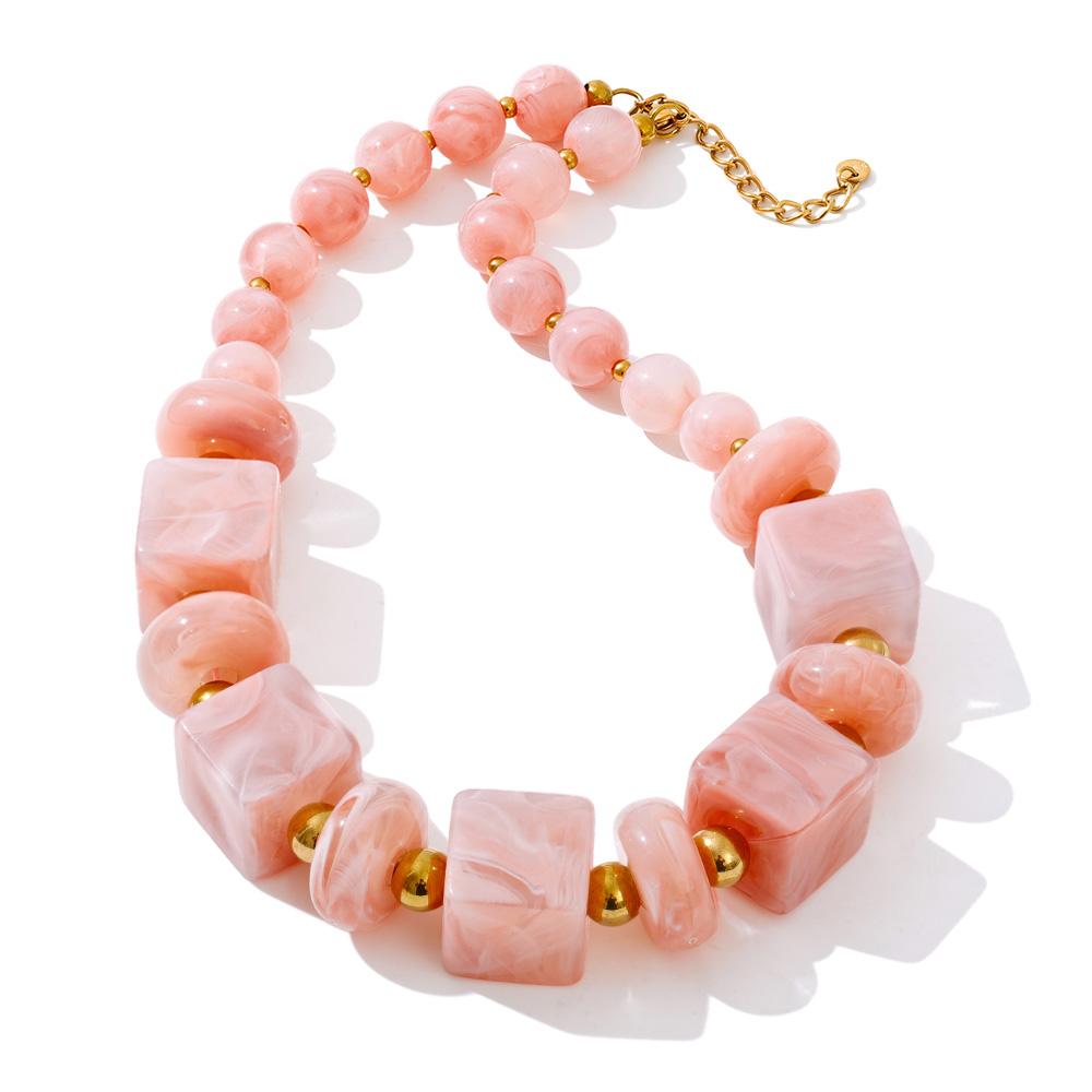 Eetit 2025 Acrylic Square Round Beads Chain Handmade Necklace Stainless Steel Autumn Winter Statement Jewelry Exclusive Style