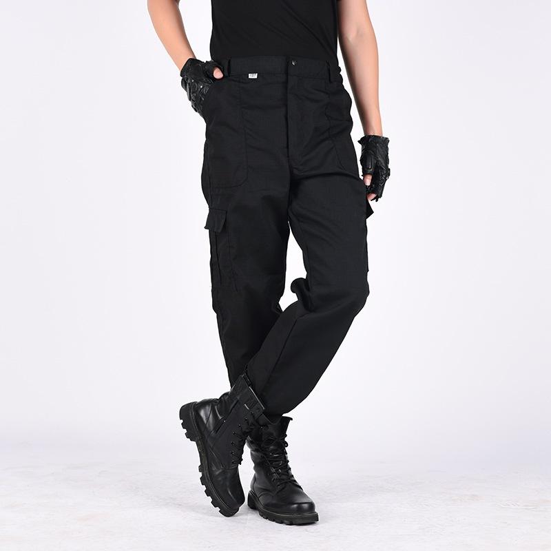 Men Black Tactical Cargo Pants, Multi‑pocket Wear‑resistant Waterproof Training Work Trousers