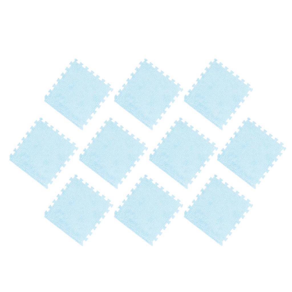 10pcs Plush Foam Floor Mat Prevent Slip Cuttable Thickened Interlocking Carpet Tiles For Bedroom Light Blue