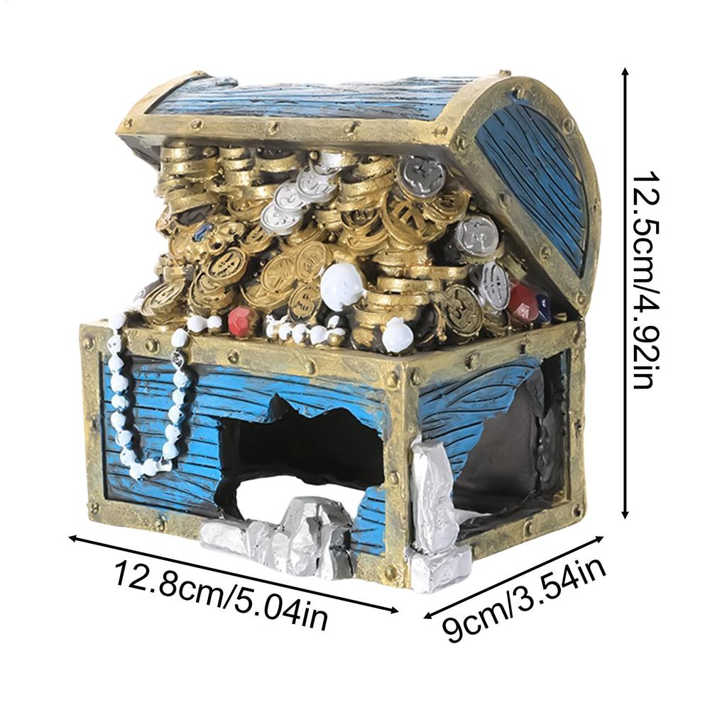 Treasure Box Fish Tank Decor Resin Shrimp Shelter Fish Tank Ornaments for Betta Shrimp Lizard Turtle Reptile Terrarium