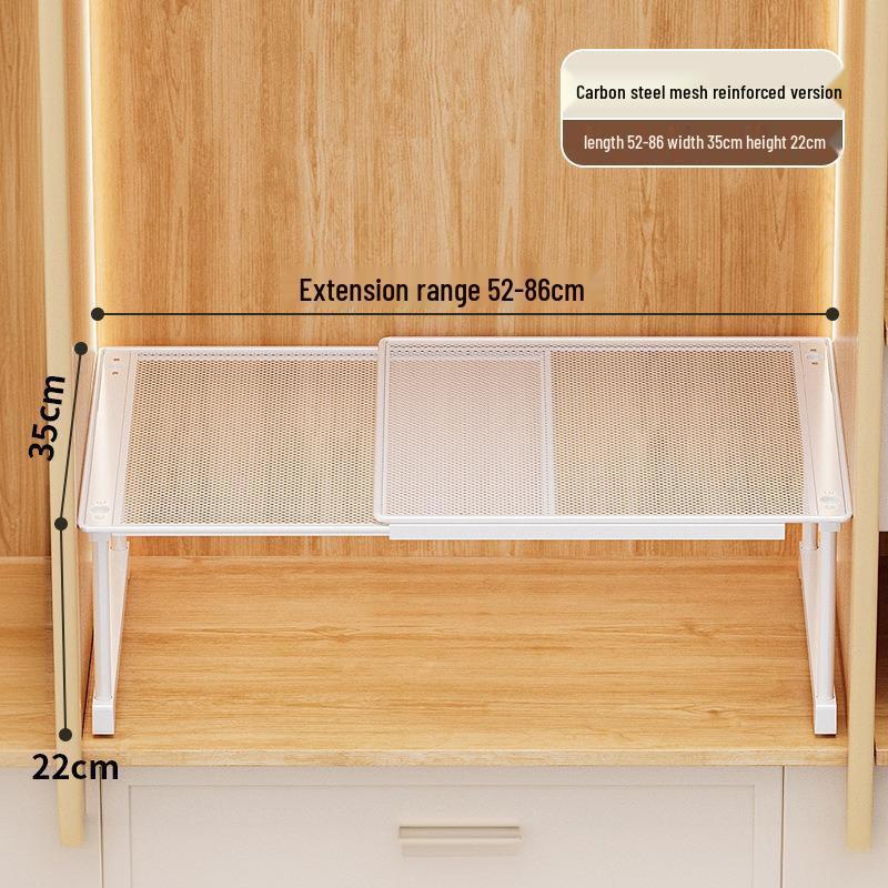Punch-Free Retractable Kitchen Cabinet Organizer: Iron Art Grid Shelf & Stackable Wardrobe Partition.