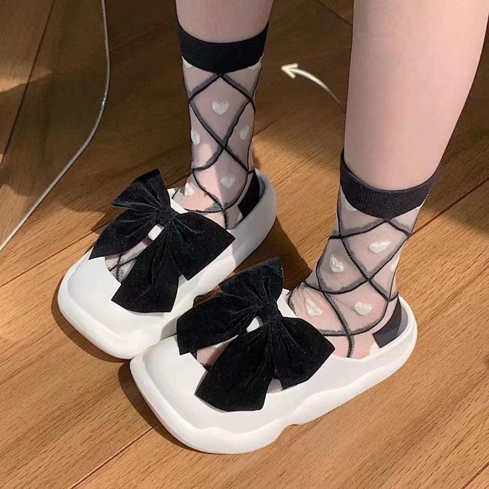 Sweet and Pure Summer Transparent Thin Crystal Silk Heart-shaped Glass Fiber Mid-calf Socks