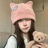Polyester Cat Ear Beanie Hat Large Head Circumference Fall Winter Skull Cap  Casual Use