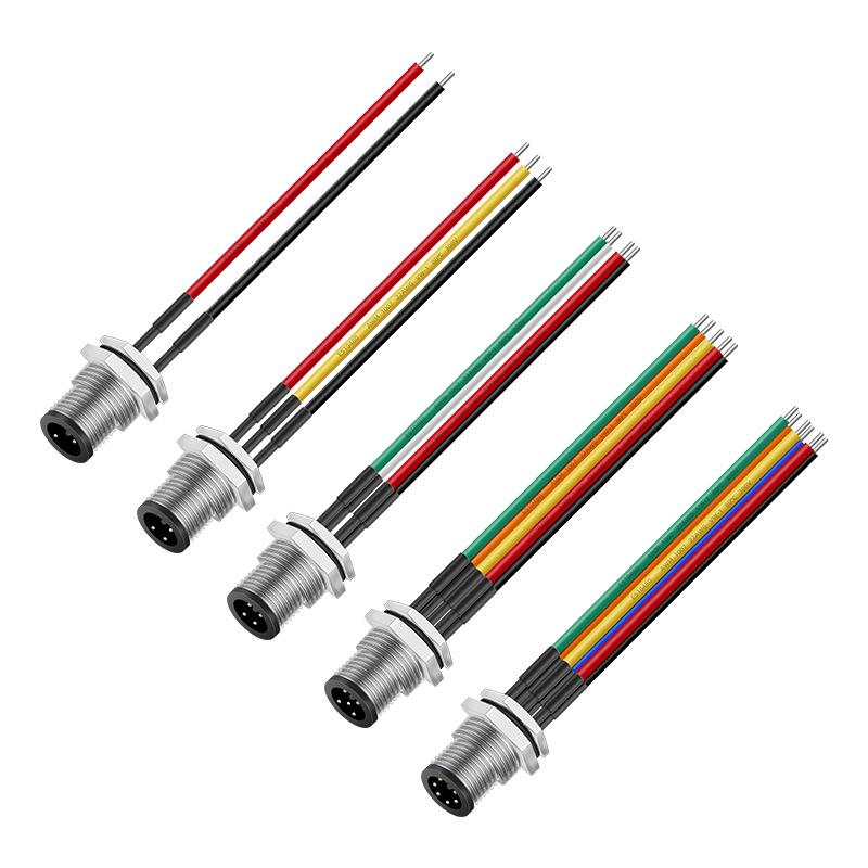 M12 Waterproof Aviation Plug Cable: 2P-6P Multi-Core Sensor Connection with Flange Mount M/F Connector.