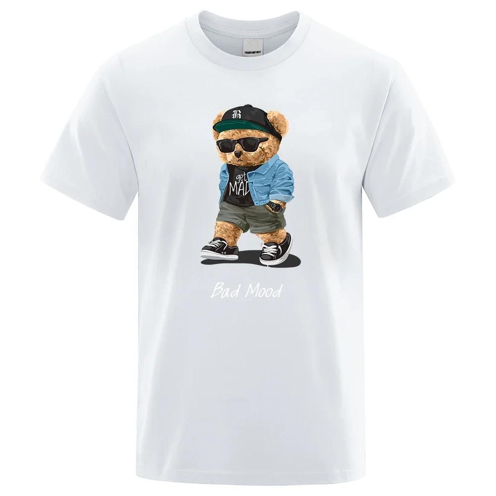 Men's Summer Casual T-Shirt Silent Teddy Bear Print Short Sleeve Shirt Hip Hop Loose Harajuku  Versized T Shirt Graphic T Shirts