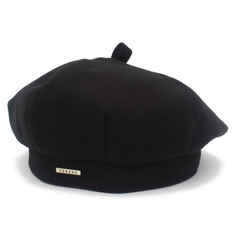 New trendy brand beret fashionable versatile face small literary painter hat classic black autumn and winter retro octagonal hat