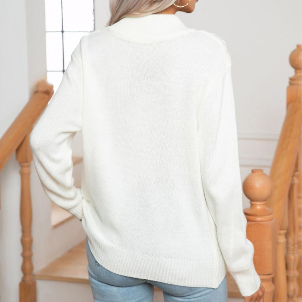 IHUASU Dámské podzimní a zimní duté kolizní prádlo s krouceným dlouhým rukávem a pletený svetr s polovyvýšeným límcem