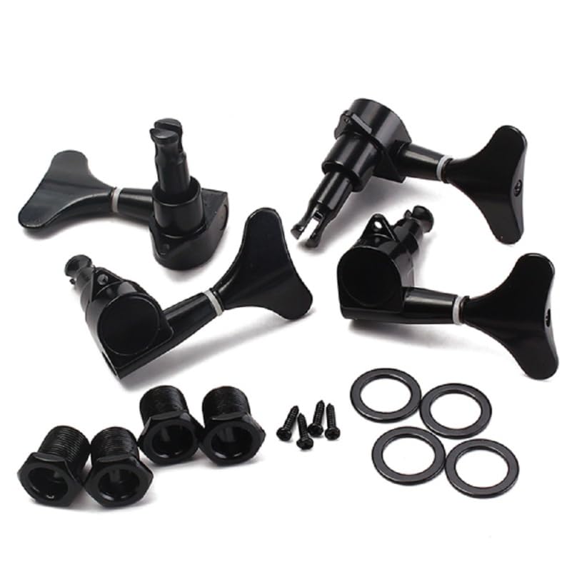 NUOBESTY Bass Tuning Pegs 2L2R Black 4-Piece Set - For Tuning Stability and Replacement Parts - Electric Bass Tuning Pegs, Black, Machine Heads
