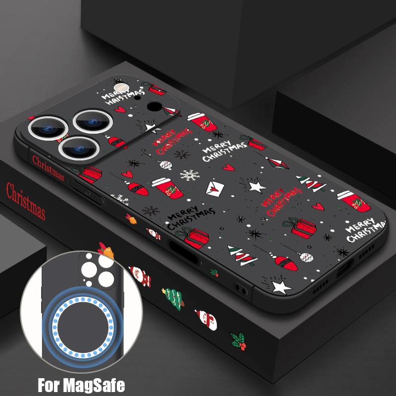 

Christmas Pattern Phone Case For iPhone 17 Pro Max 16E Air 16 15 14 13 12 Pro Max 11 Magnetic For Magsafe Soft TPU Lanyard Cover iPhone 15