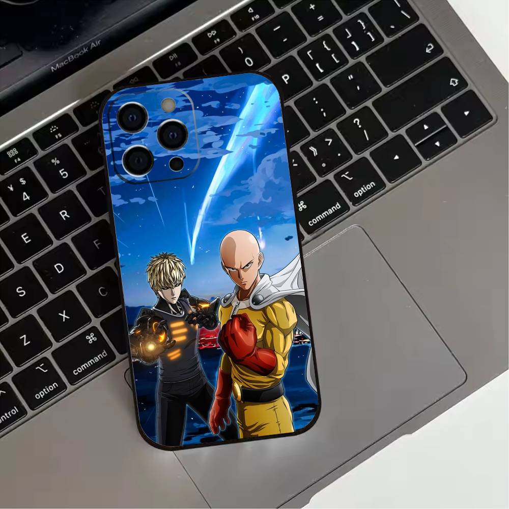O-One P-Punch Anime Man  Phone Case For iPhone 17,16,15,14,13,12,11 Plus,Pro Max,XS,Soft Silicone Black Cover