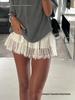 High-Waisted Pleated Lace Mini Skirt - Women's Classic Retro Streetwear for Club Party