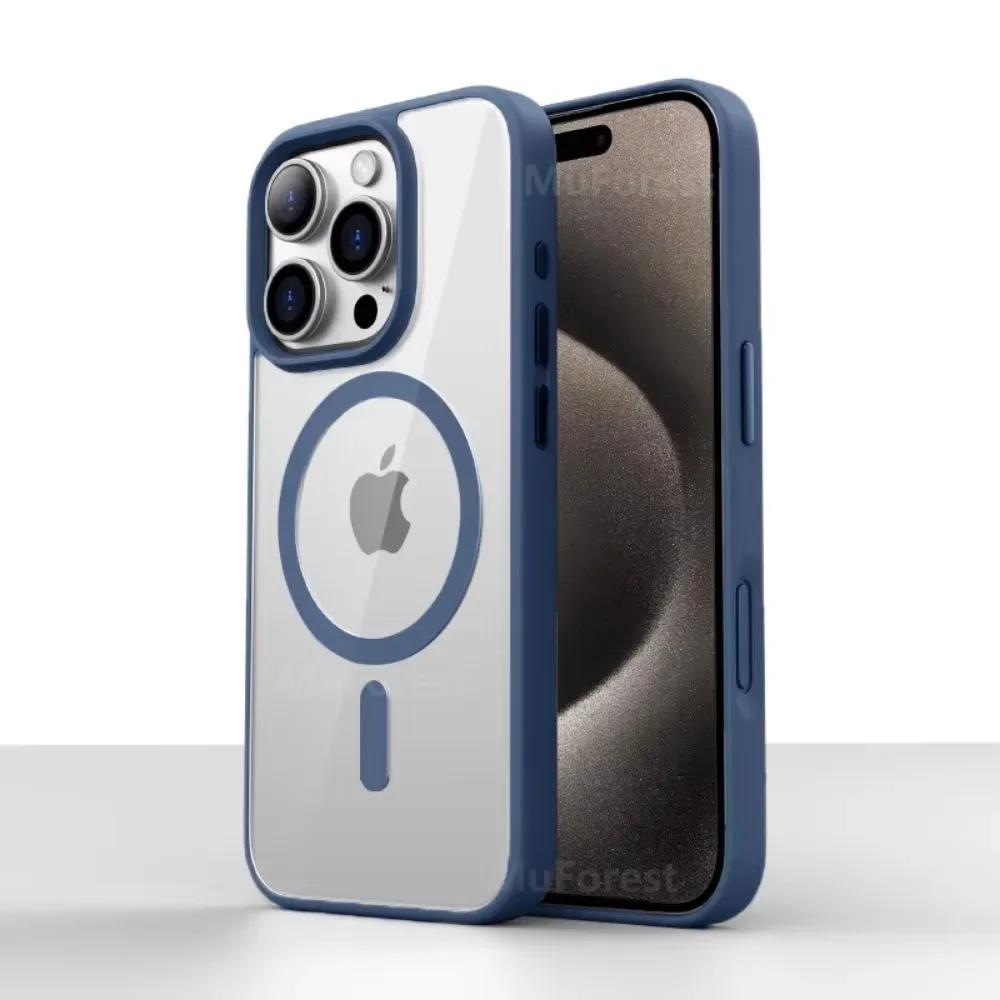 Magnetic Wireless Transparent Case For iPhone 16 15 14 13 12 11 Pro Max Plus Acrylic For Magsafe Clear Hard Shockproof Cover