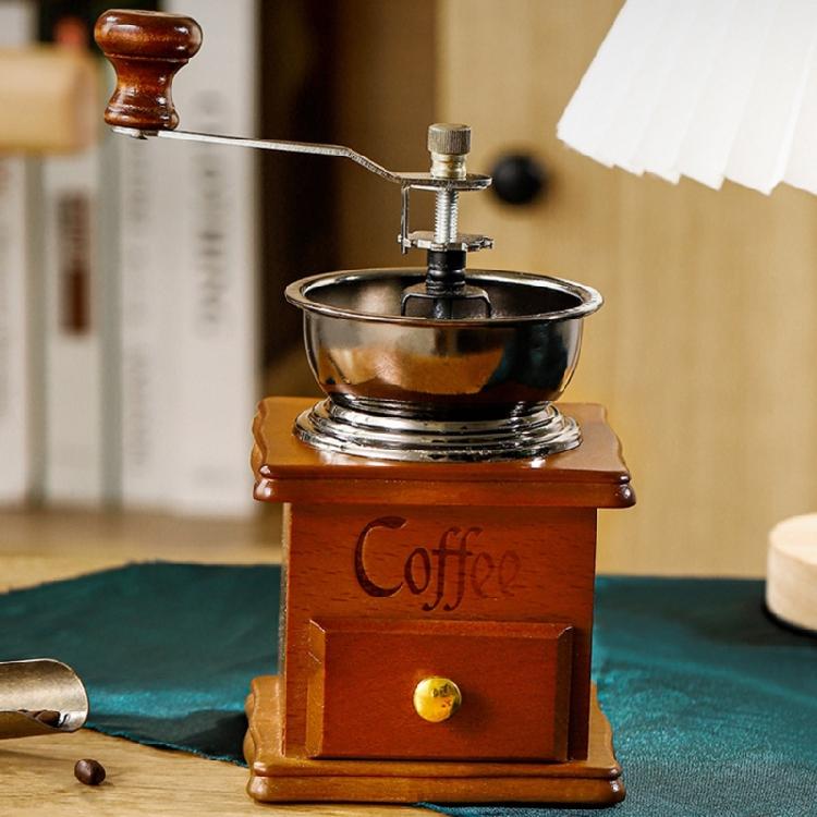 Nerezová a dřevěná kávomlýnka s nastavitelnou hrubostí Praktický mlýnek pro domácí použití