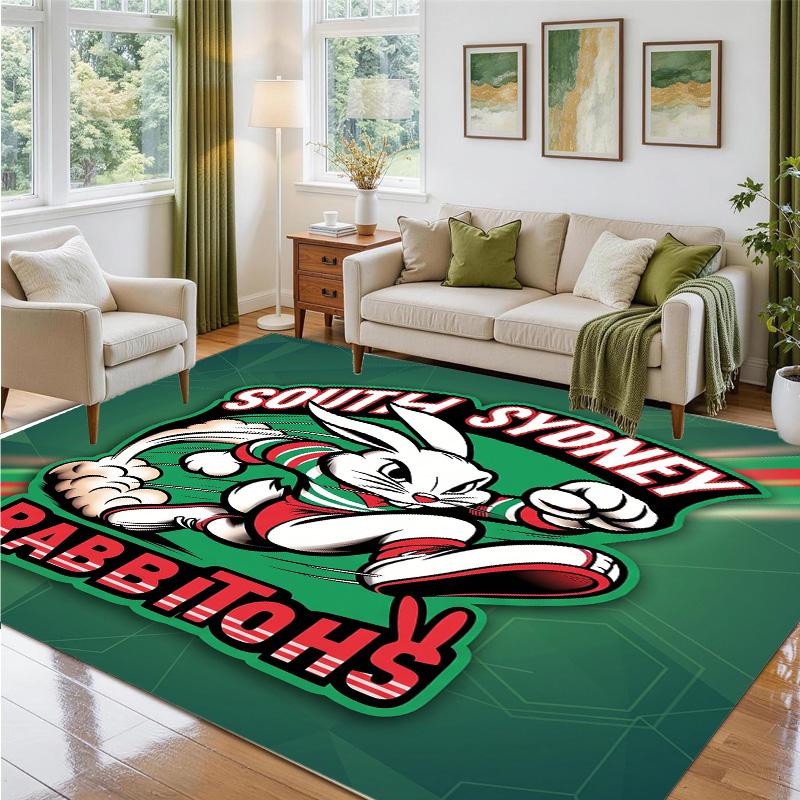 South Sydney Rabbitohs Design Crystal Velvet Rug Soft Decorative Mat for Bedroom Entrance