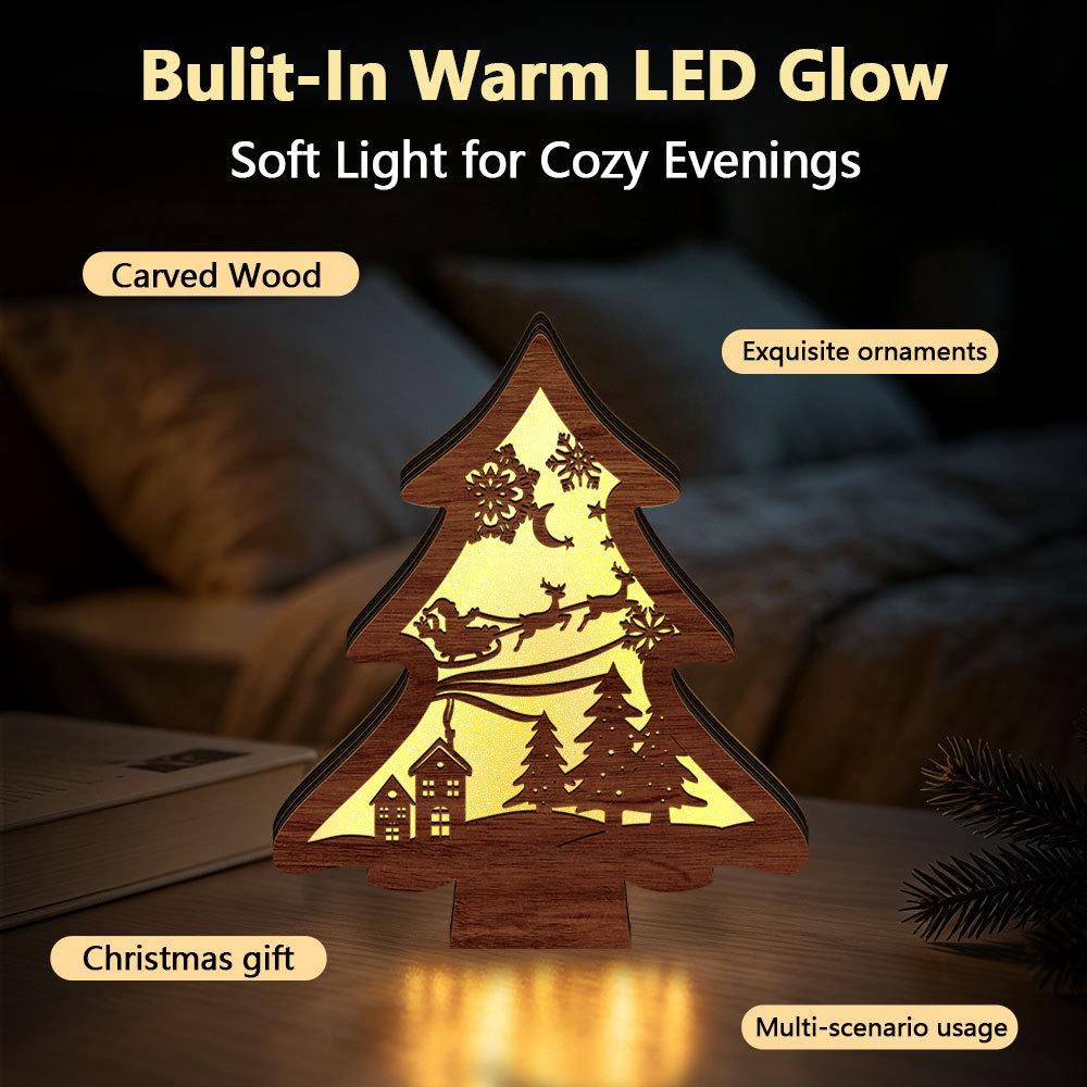 MZ1232 LED Wooden Christmas Tree Ornament - Glowing Holiday Night Light Decoration