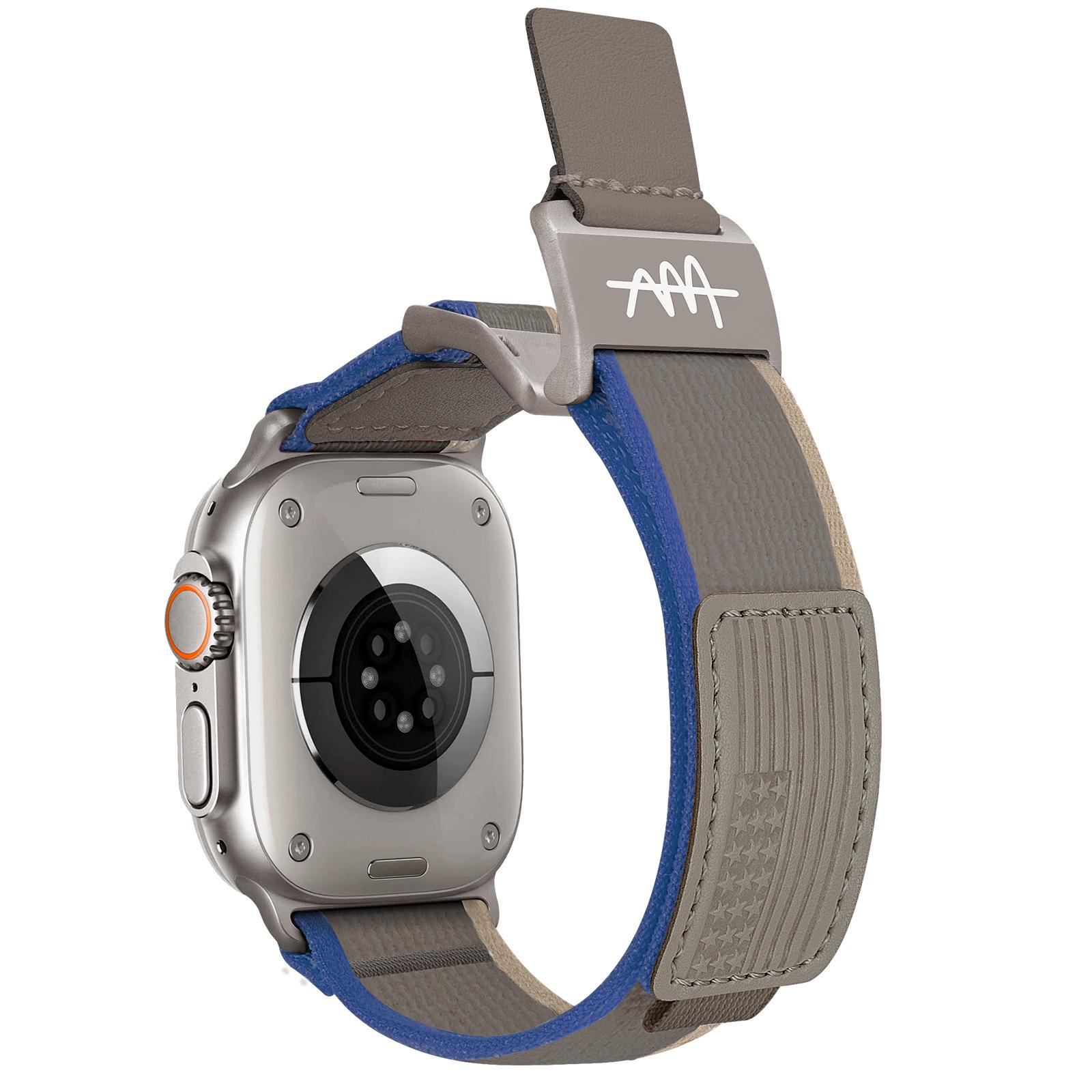 

Watch Band For Apple Watch Series 10 Ultra 9 8 7 SE 6 5 4 3 2 1 46mm 49mm 45mm 44mm 42mm Magnetic Buckle Nylon Strap Blue Grey/Titanium