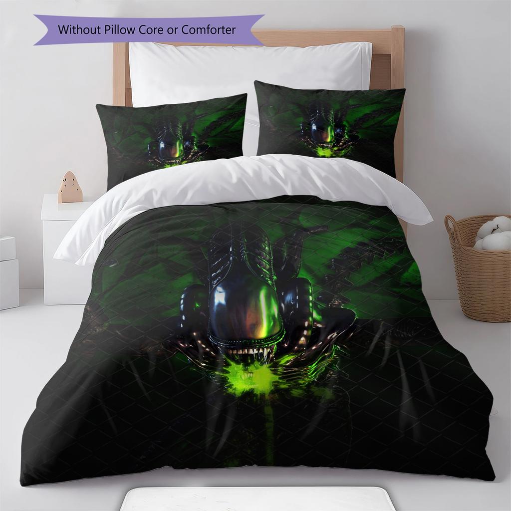 Alien Pattern Bedding,Quilt Set Quilt Cover Pillowcase Home Birthday Gift (1 * Duvet Cover + 2 * Pillowcase, Without Core)