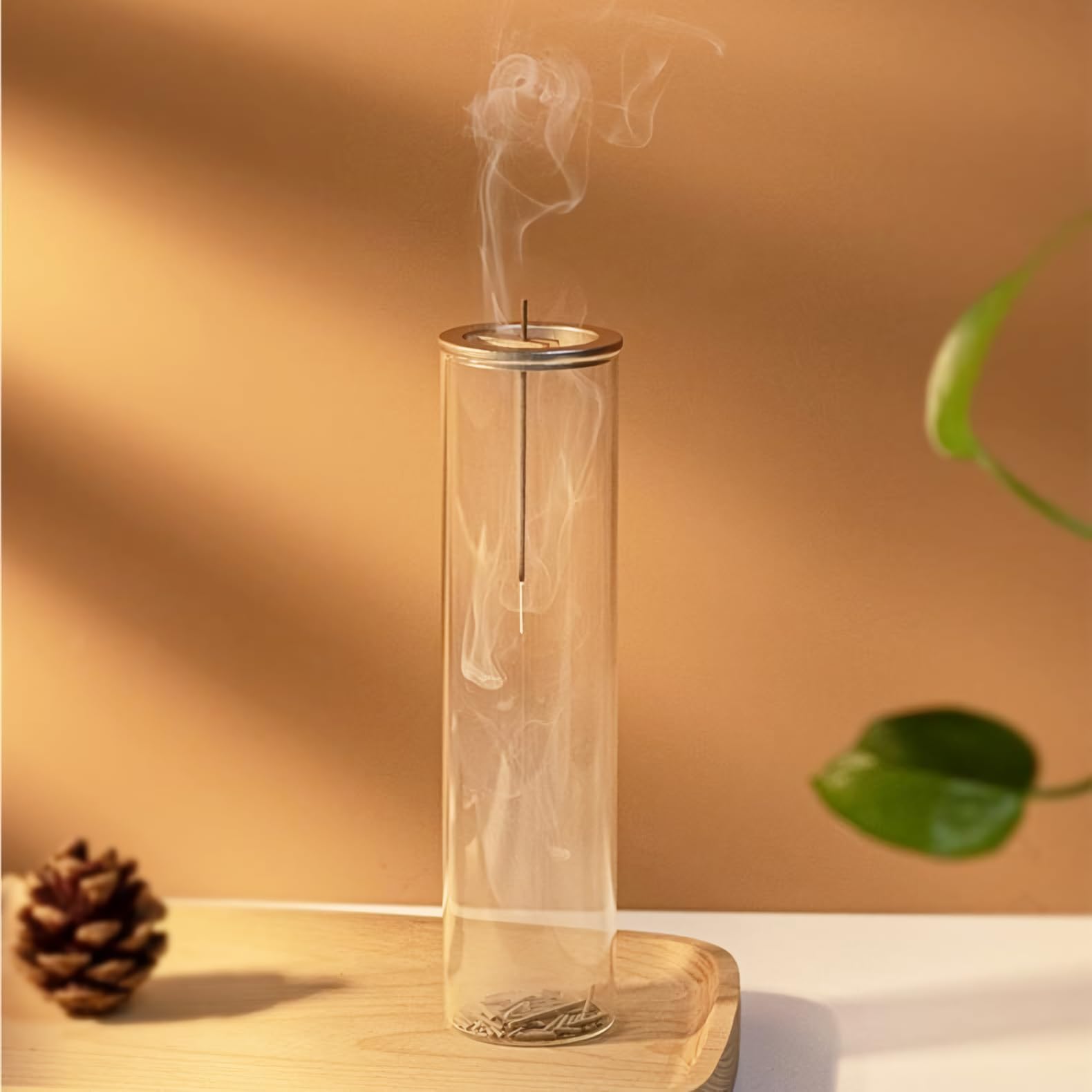 

L CLOVER Incense Holder, Ash-Preventing, Spill-Proof, Glass, Hanging, Stylish, Incense Burner, Buddhist Altar, Soothing, Simple (Round)