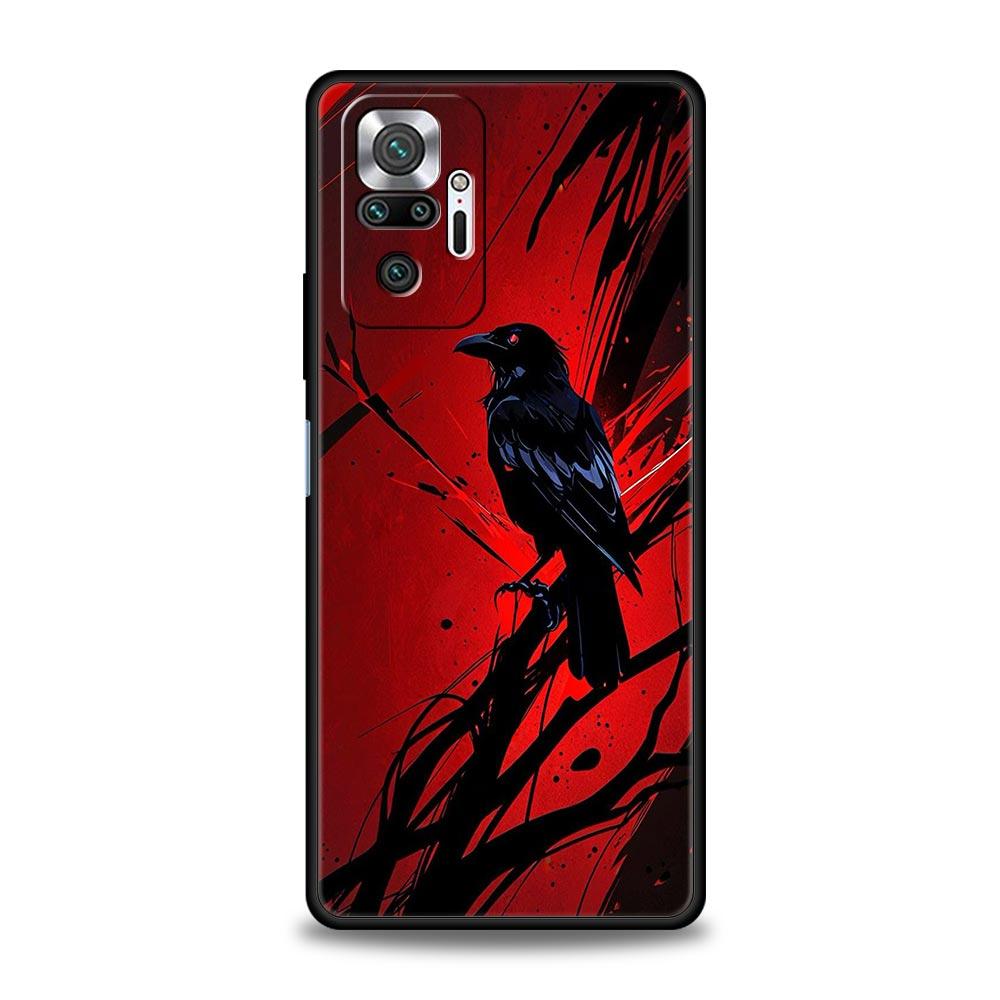 Black Raven Phone Case Cover for Redmi 14C 10C Note 15 14 13 12 10 11 K40 Pro Plus 5G Soft TPU Shockproof Shell Fundas Capas Bag