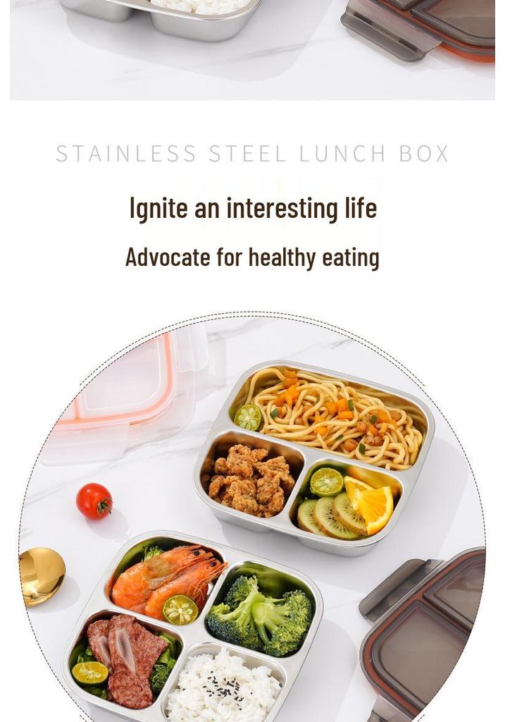 304 Stainless Steel Multi-Compartment Bento Box, Leak-Proof, Includes 3 or 4 Grid Options