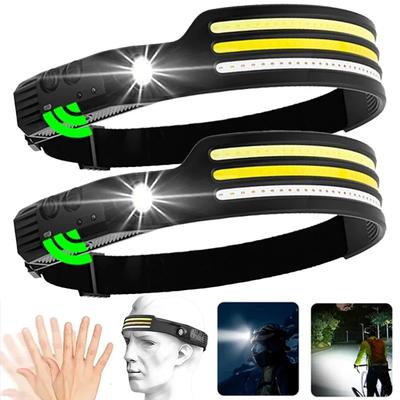 Lampada frontale con sensore da 30 W, lampada frontale a LED COB, torcia elettrica ricaricabile tramite USB, 5 modalità di illuminazione, luce frontale con batteria integrata