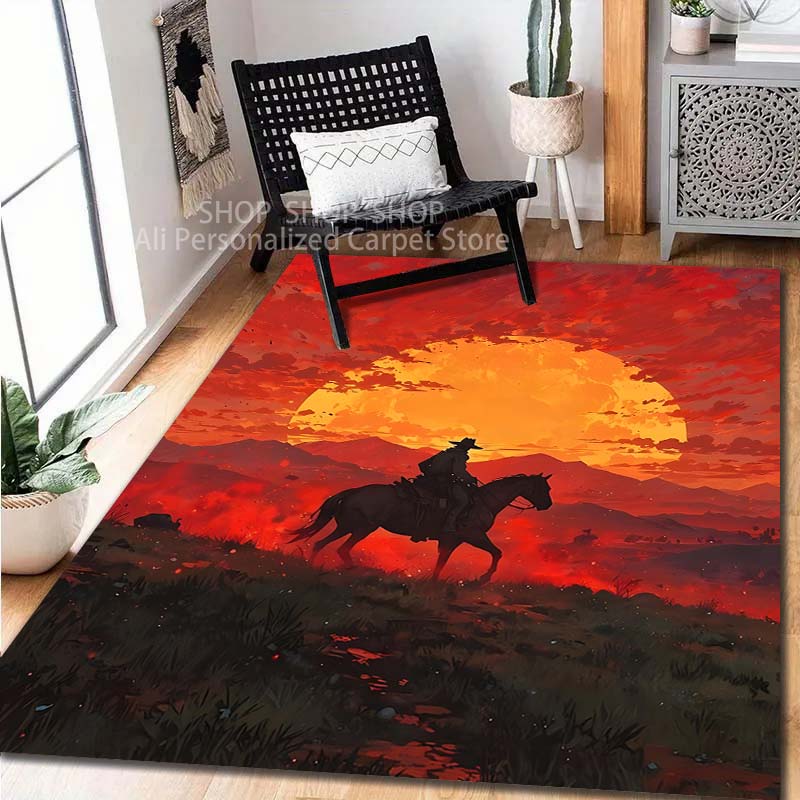 1 Stück Teppich mit Western-Cowboy-Druck für Wohnzimmer, Schlafzimmer, Sofa, Heimdekoration, rutschfeste Bodenmatte, moderner Teppich, große Größe