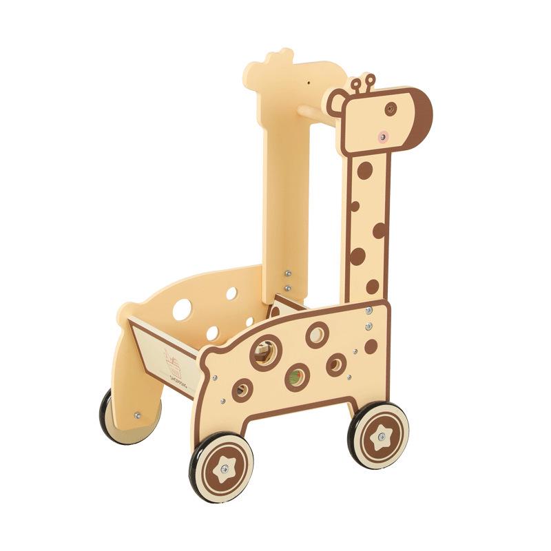 Baby Giraffe Wooden Walker: Multi-functional Pushcart & Anti-rollover Learning Stroller