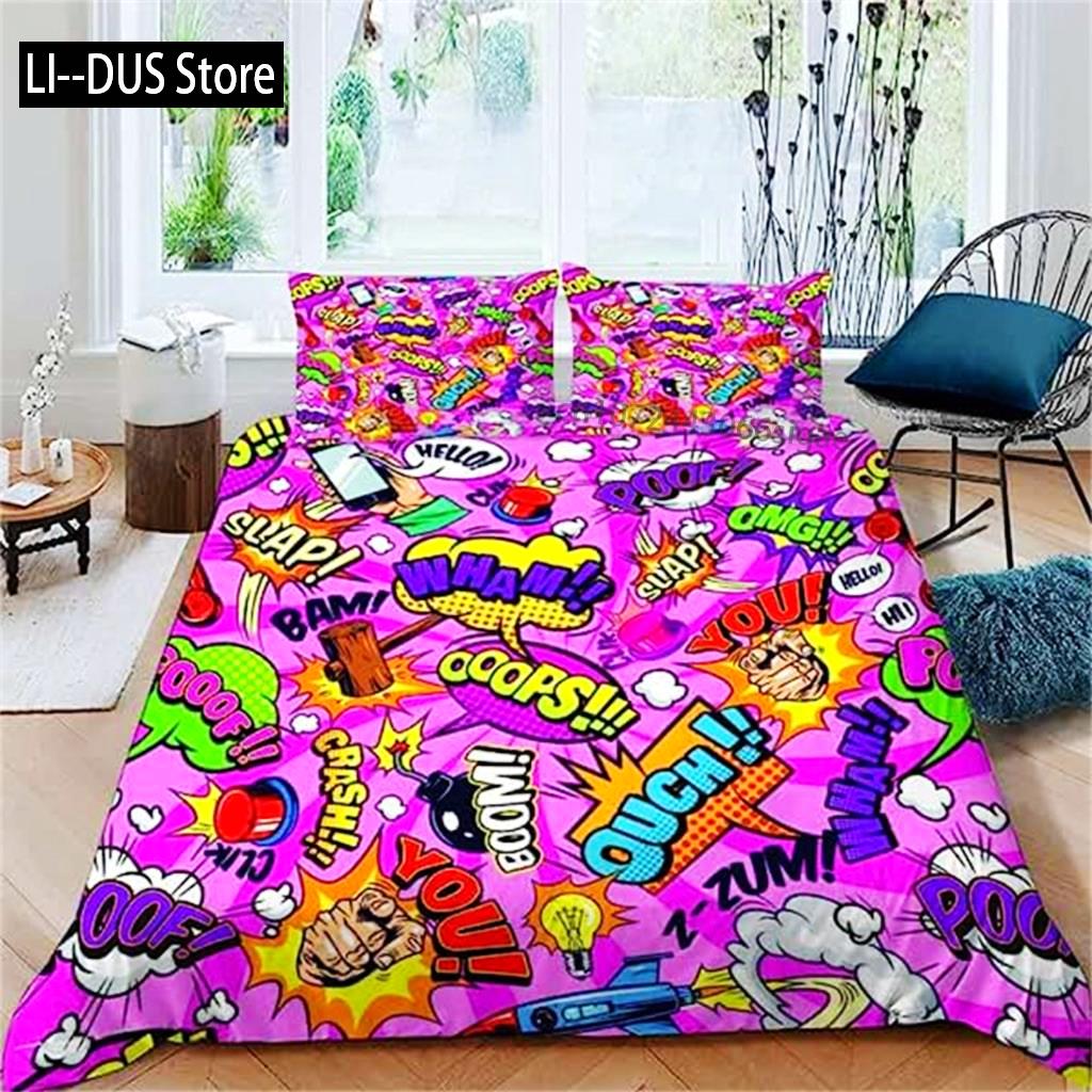 

Comforter Graffiti Bedding Set For Teens Boys Colorful Graffiti Rock Music Sports Kids Hip Hop Art Comforter (quilt)-EU Single(135*200cm)3pcs