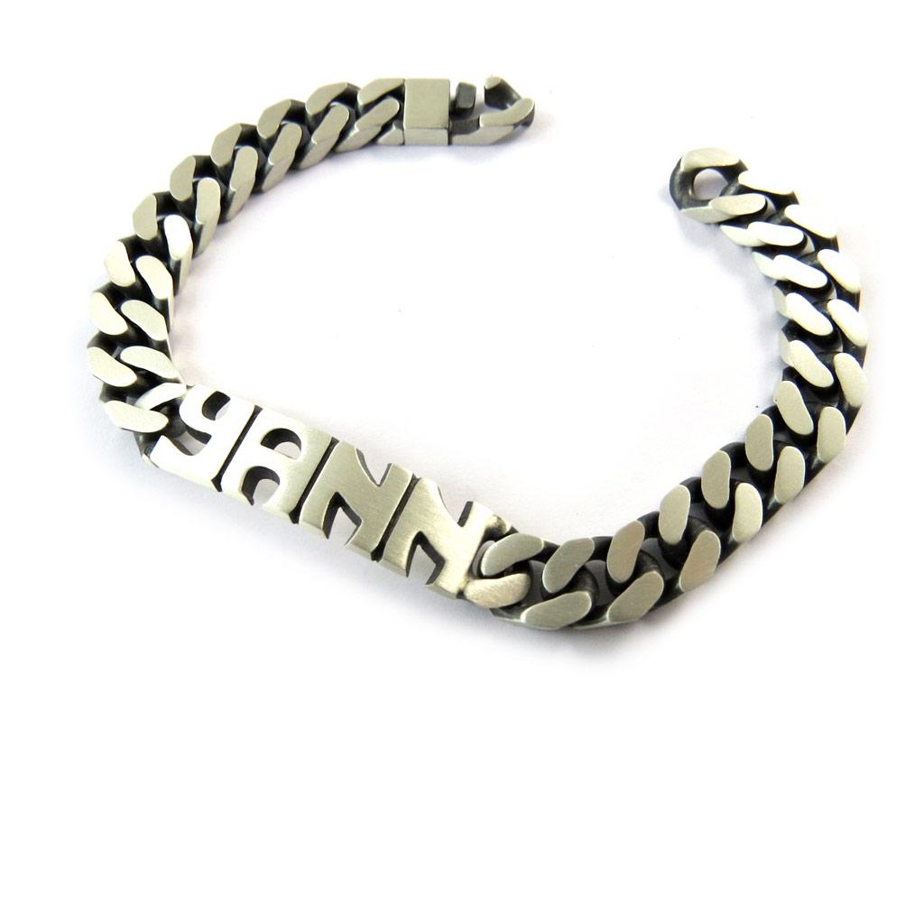 Les Trésors De Lily [N8432] - Silver Curb Chain 'First Name Cut Out' (Yann) - 21 Cm 11 Mm (aged)