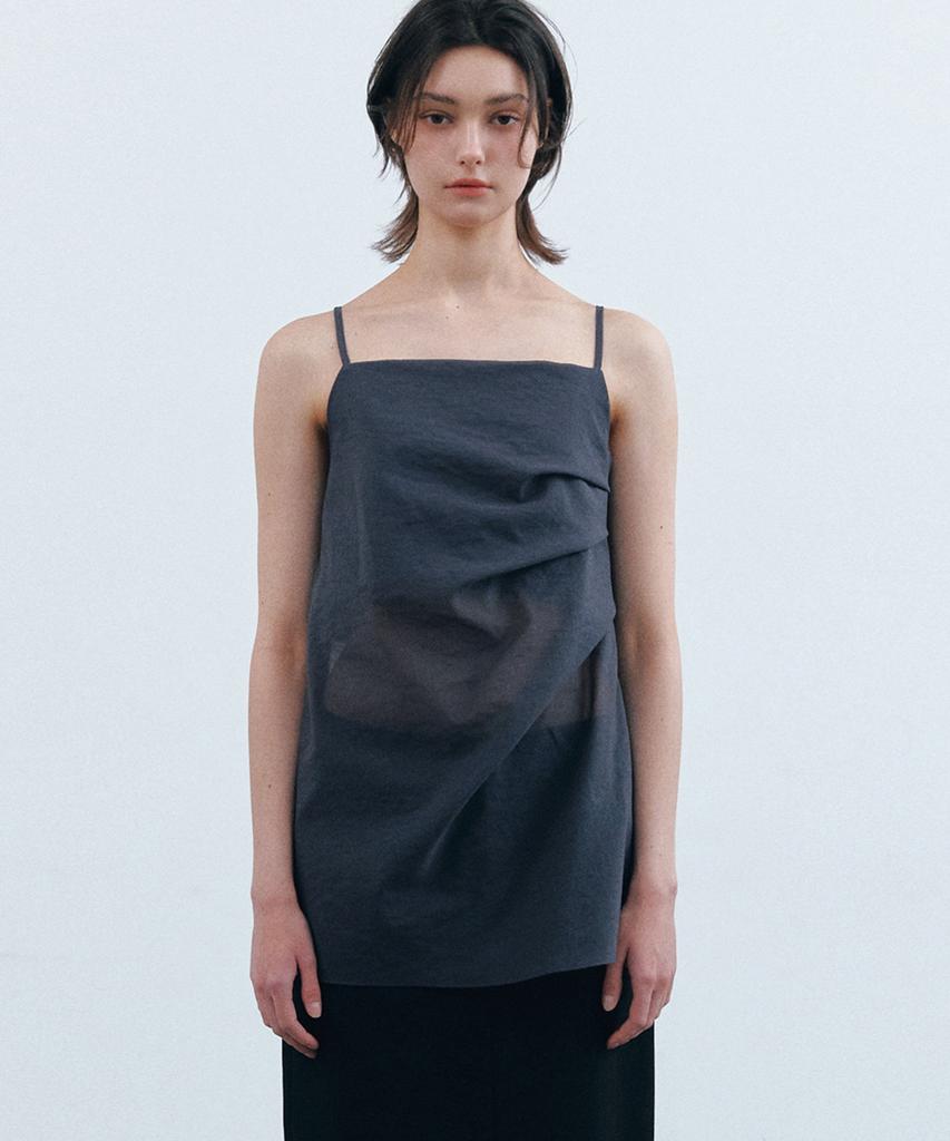 Meojiaenminggeul Breezy Serif Shirring Sleeveless Line Blouse (Charcoal)