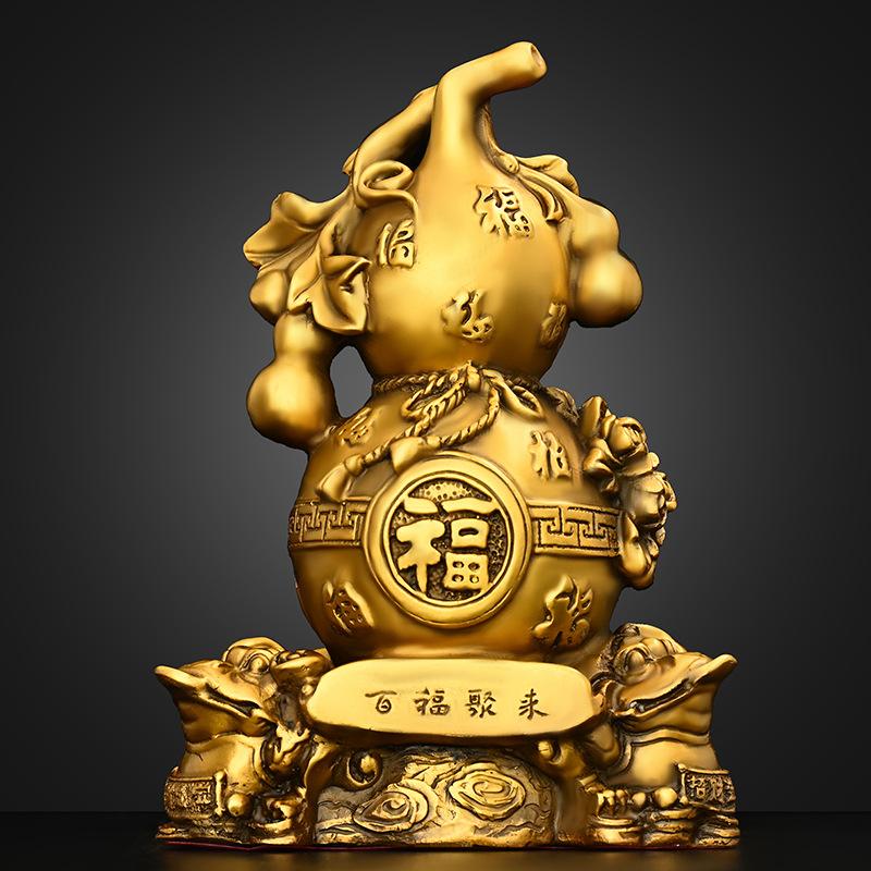 Copper Gourd Ornament Pure Copper Golden Toad Hundred Blessings Gourd Auspicious Fortune Gourd Living Room Entrance Shop Desktop