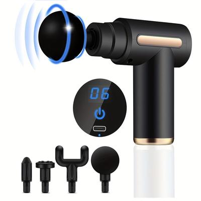 Pistola per massaggio fasciale portatile Pistola a percussione elettrica Massaggiatore Rilassamento del corpo con touch screen a LED 4 Testina di massaggio sostituibile