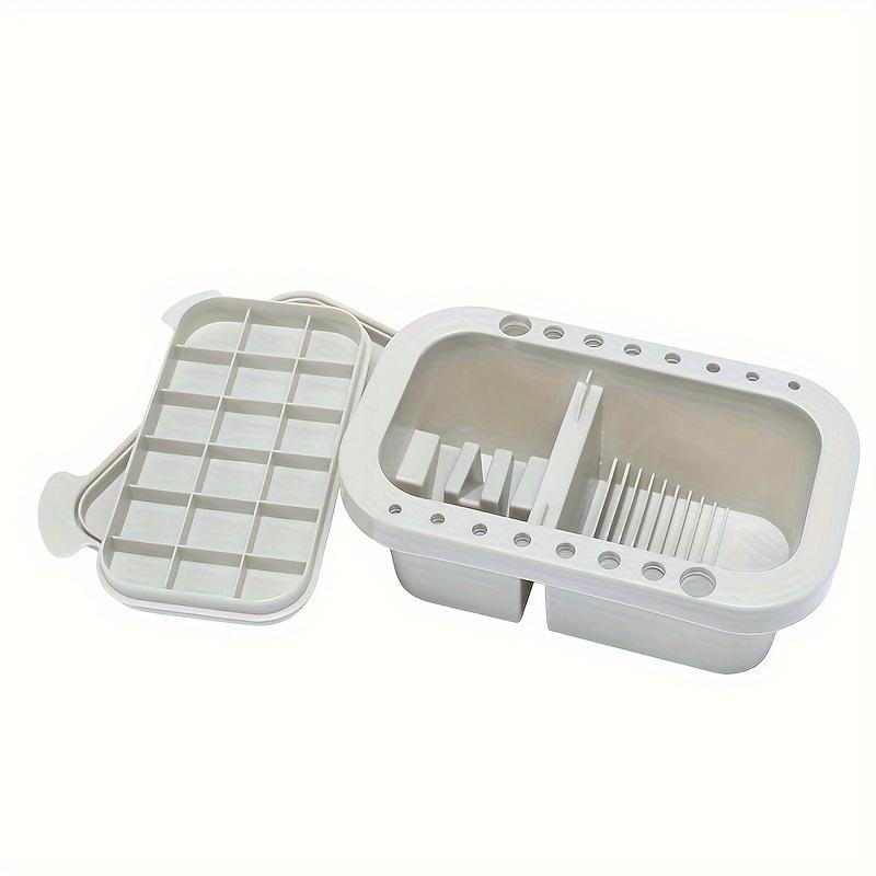 

3-in-1 Plastic Stone Gray Wash Pen Bucket Set with Pen Holder & Painting Palette Lid, Multifunctional Paint Brush Basin серый