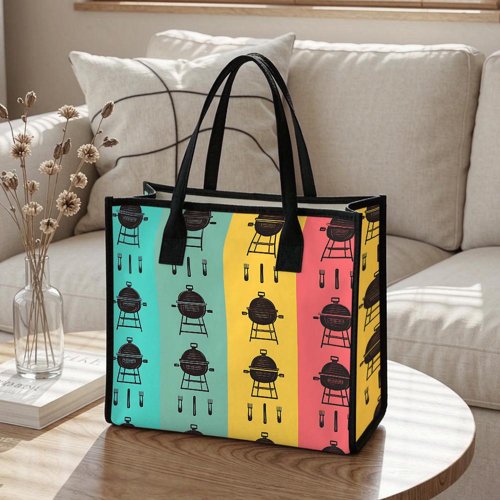 Colorful Grill Pattern Tote Bag Large Casual Daily Handbag Lightweight Reusable Shopping Bag for Outdoor Picnic