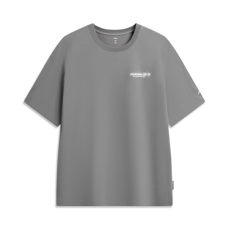 Li-Ning Outdoor CF Quick-Dry Cool Ice Feel Comfortable Loose Round Neck Short Sleeve T-Shirt Unisex Tops Asphalt-Gray ATSW045-7 S