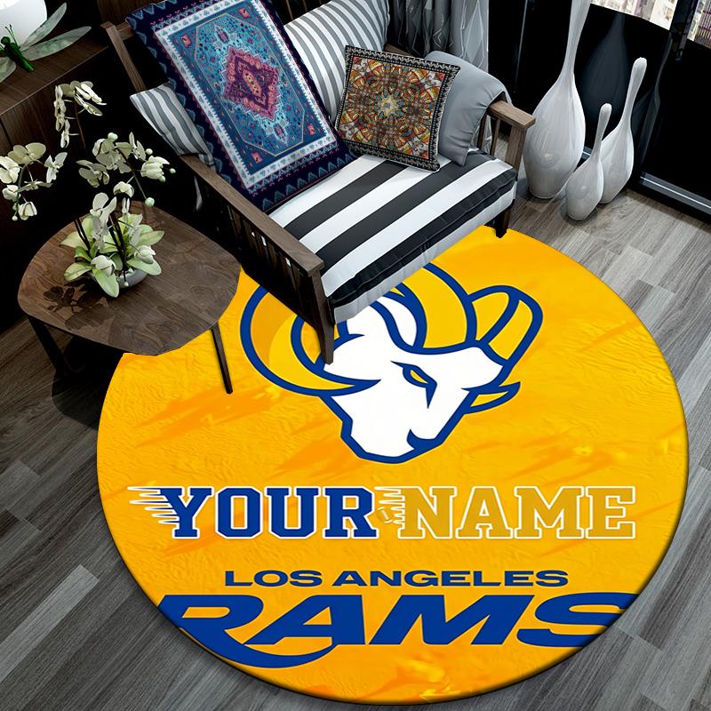 Custom Name,Los Angeles Rams pattern round rug,Carpet Rug for Living Room Bedroom Playroom ,Non-slip Floor Mat,Holiday Gifts and Birthday Gifts.