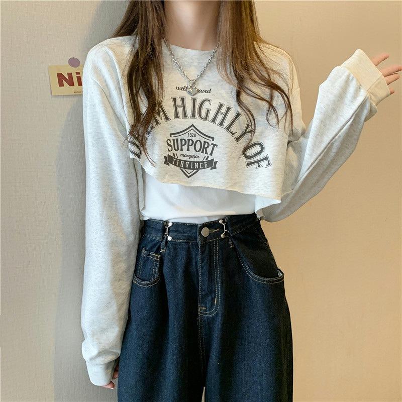 Female Student Hoodie Thin Loose Short Two-piece Vest Top