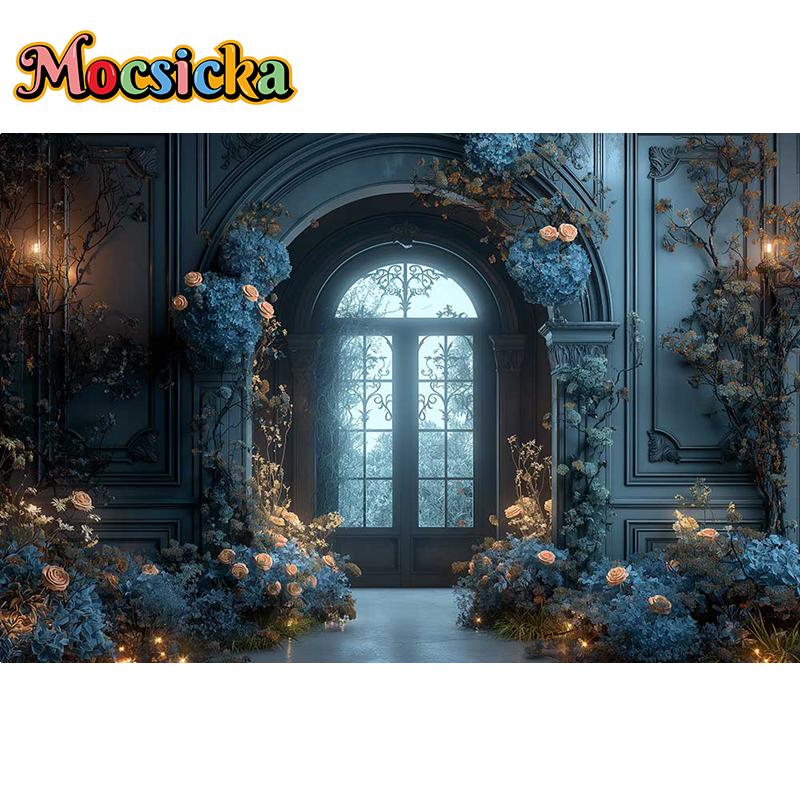 Mocsicka Photography Background Dreamy Misty Arch Castle Floral Decor Wedding Maternity Adult Art Portrait Backdrop Photo Studio