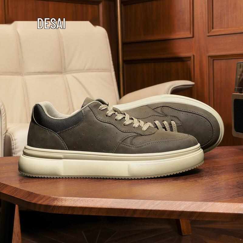 DESAI Men s Retro Thick Sole Genuine Leather Casual Shoes 38