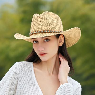 Big Eave Hat Cowboy Hat Female Versatile Sunshade Papyrus Western Cowboy Hat Summer Sun Protection Beach Fisherman Straw Hat