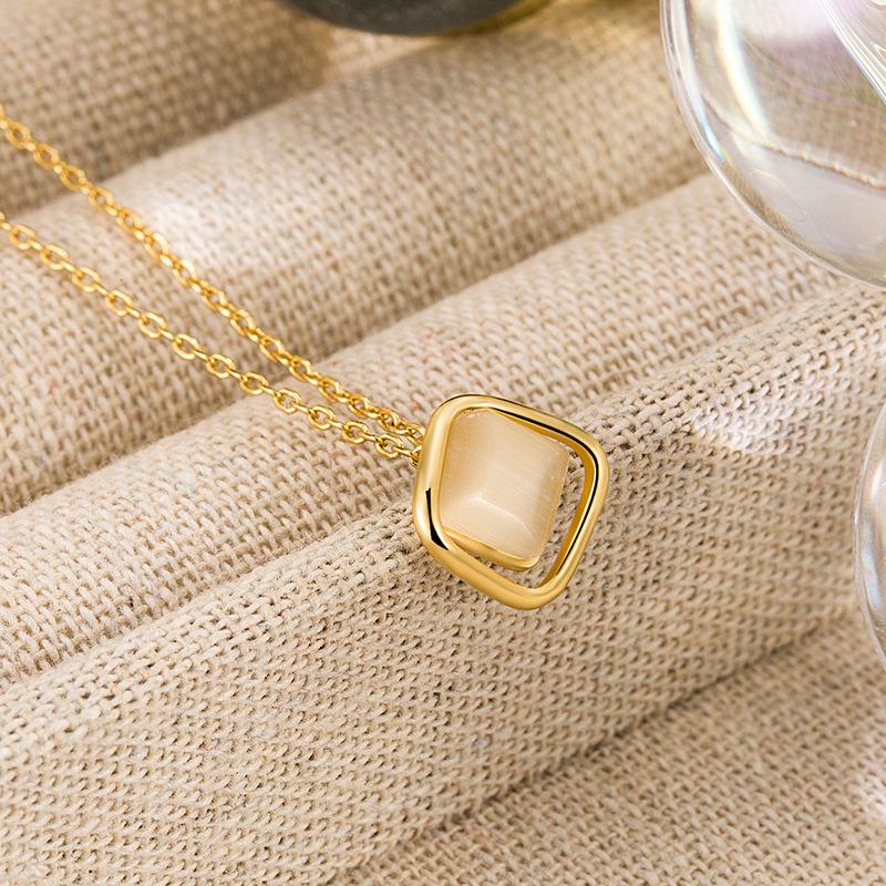 Ladies Elegant Square Opal Pendant Necklace