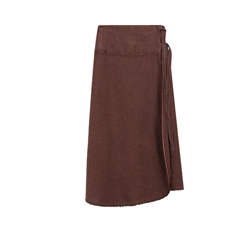 

MD Spring/Summer New Women s Clothing French Style Artsy Linen Blend Sarong Buckle Detail Skirt 5238586 Maroon L