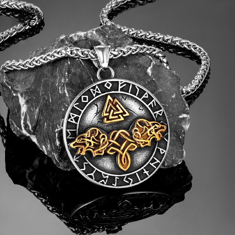 Винтажное Невыцветающее Норвежское Волк Ожерелье Мужское Нержавеющая Сталь Золотой Цвет Викинги Руна Вегвизир Амулет Кулон Кельтские Славянские Украшения 60CM