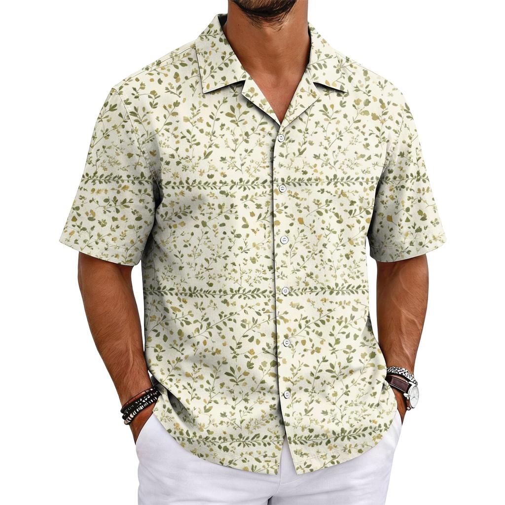 Men's Summer Short Sleeve Cuban Collar Shirt Casual Button Down Lightweight Breathable Beach Shirt with Starfish Print