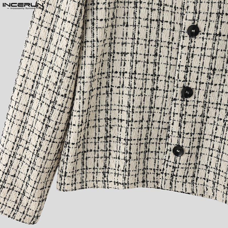 INCERUN Autumn Elegant  Men Long Sleeve Casual Plaid Buttons Texture Jackets Coats