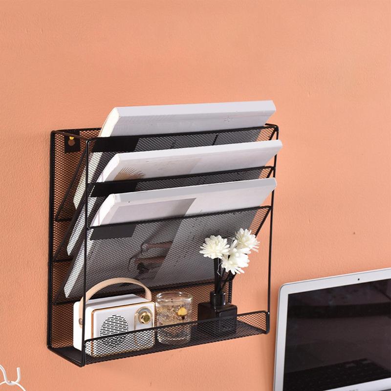 File Holder Wall Mounted 4-Tier File Storage Rack Space-saving Mail Paper Organizer for Documents Multifunctional Folder Holder