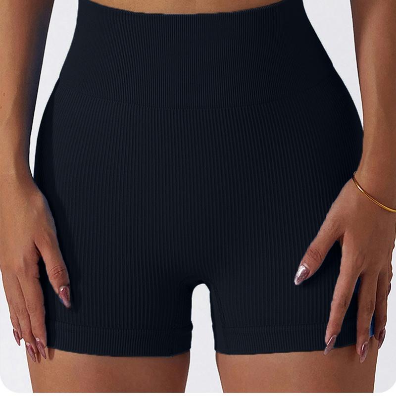 Women Seamless Yoga Shorts Striped Compression Running Shorts Skinny Activewear Gym Fitness Sport Summer Workout Solid Color Comfortable Lady Shorts