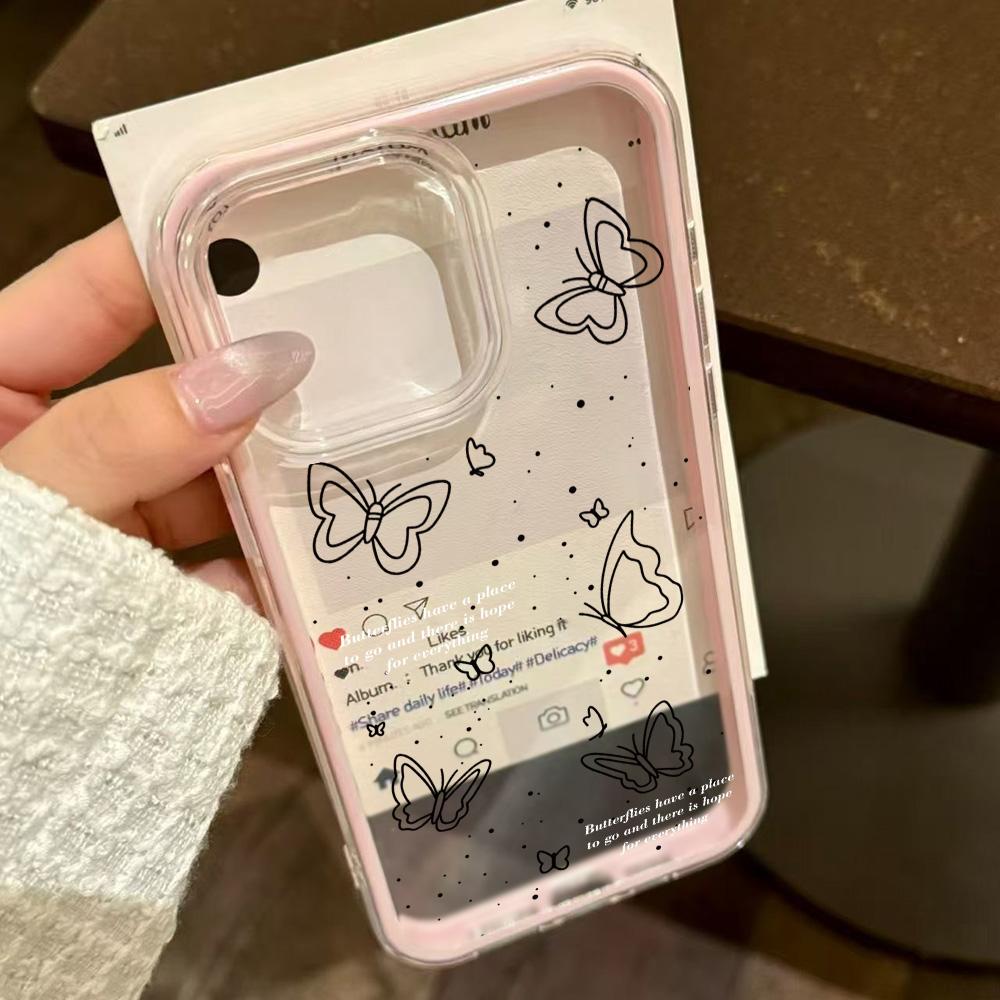 INS Butterfly Phone Case For iPhone 16 Pro Case iPhone 17 15 11 12 13 14 Pro Max 2 IN 1 Candy Color Soft Shockproof Bumper Cover