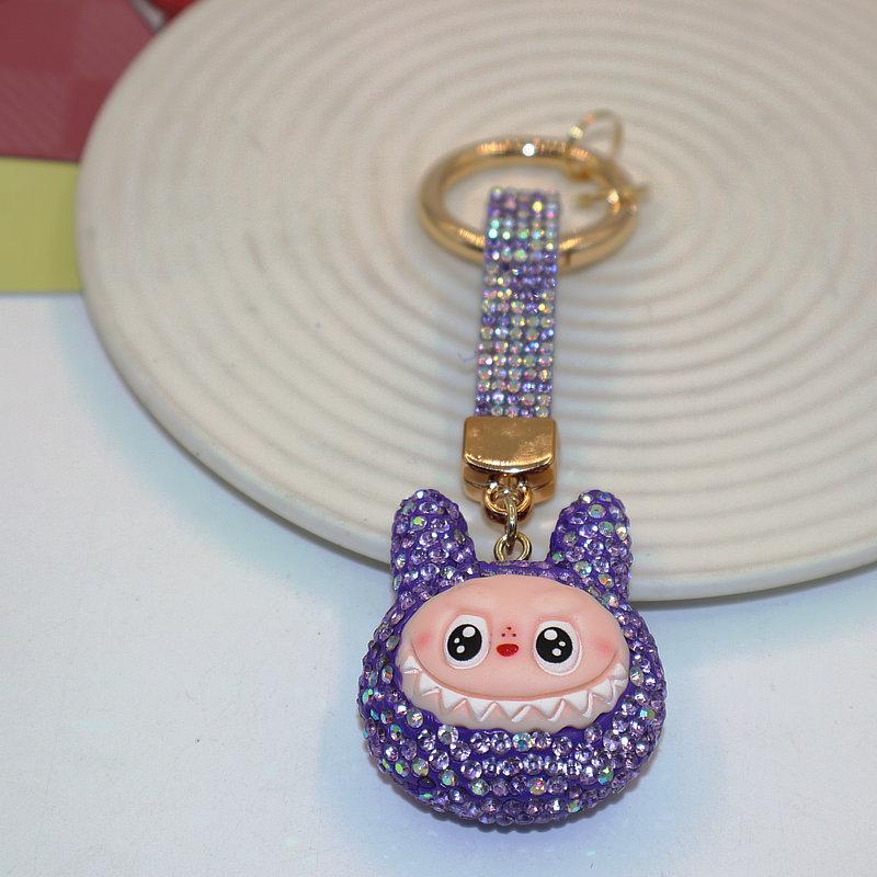Colorful Rhinestone Labubu Polymer Clay Keychain Bag Charm