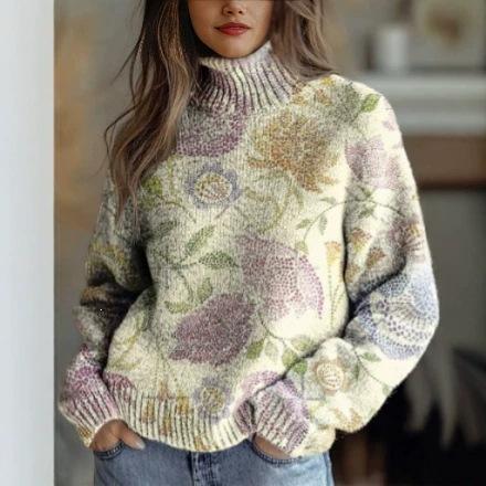 New Christmas abstract print casual cape jacket cardigan thick needle sweater